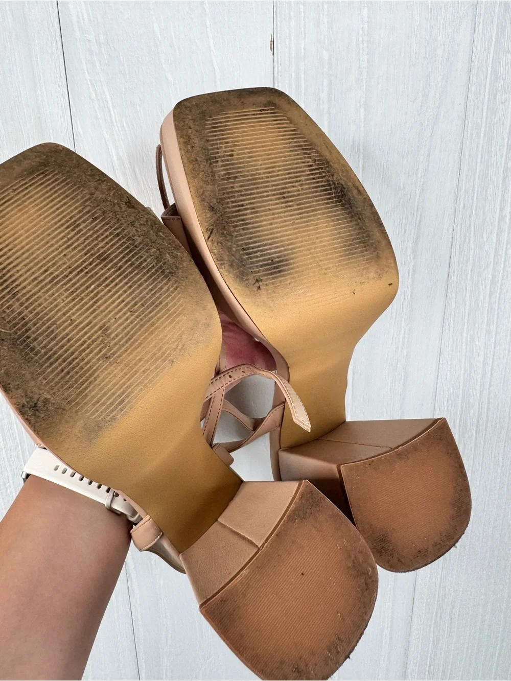 Open Edit Neutral Tan Platform Block Heel Slingback Sandals 8.5